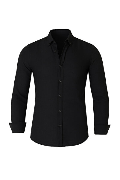 Mero Life Чоловіча чорна базова сорочка з довгими рукавами з 100% бавовняної тканини