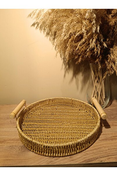Paganca Medium Size Wicker Rattan Presentation Tray - Round Organizer