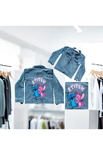 hn sport Stitch Baskılı Kız Çocuk Kot Ceket Stich