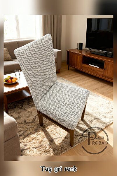 probak - HOME- Sandalye Kılıfı, Sandalye Örtüsü, Lastikli,likralı Yıkanabılır 6Adet sandalye örtüsü