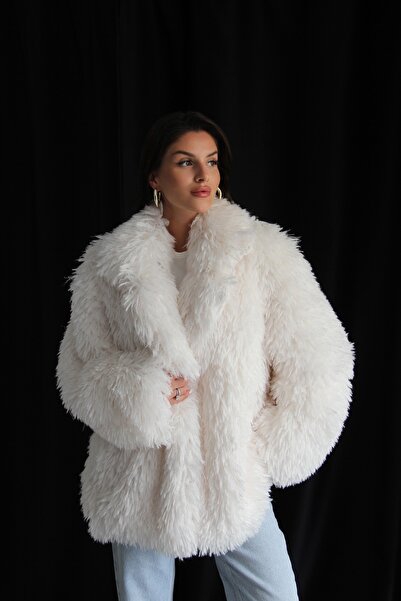 Julidress Ecru White Dense Feather Pocket Lined Premium Fur