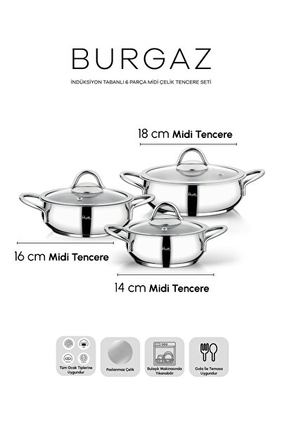 Perotti Burgaz Induction Base 6 Piece Midi Steel Cookware Set