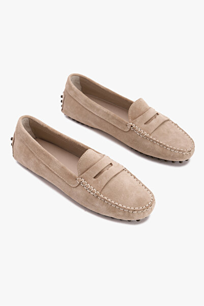 West To West Kadın Bej Deri Süet Loafer Ayakkabı