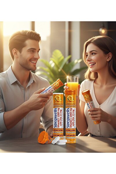 STREPWELLS ستريب ويلز فيتامين سي 1000 مع زنك 15 ملغ، 20 قرص فوار للمناعه مقوي...