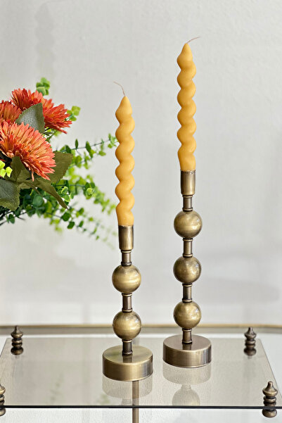 Shura Homeware 2 'li SİMA Eskitme Metal Top Detaylı Şamdan Metal Mumluk