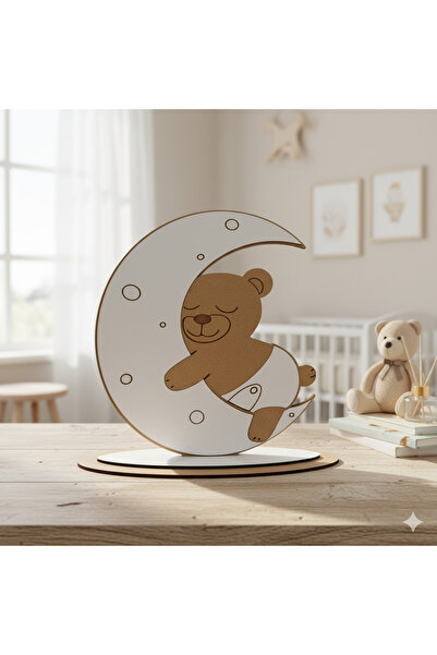 MİSHE TASARIM Mishe Tasarım Ahşap Ay Üstünde Uyuyan Ayıcık Bebek Yatağı Üstü ...