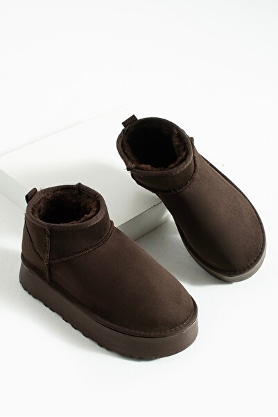 MUFUMA Acı Kahve Süet İçi Kürklü Kalın Taban Kadın Bot