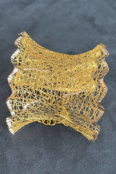 Çgk Çiğdem Gürel Kuyumculuk Kadın Altın File Desen El İşçiliği Geniş Kelepçe Tül Bilezik – Özel Tasarım