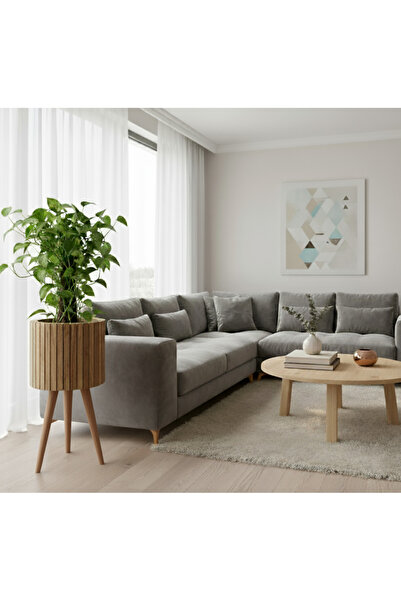 BLACK PEARL Ahşap Ayaklı Saksı Sepeti Halat Saksı Hasır Saksı