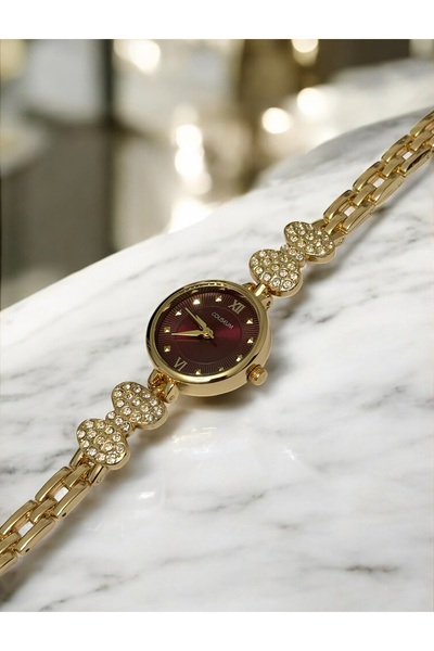 MAC CENTER Minimal Vintage Design Steel Cord Women's Wristwatch-Women's Watch- Watch Burgundy Color