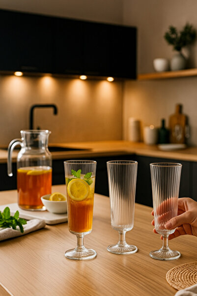 Kezze Cuppa Çizgili Kısa Flüt Kahve Yanı Flüt Bardak | 6'lı 80ml