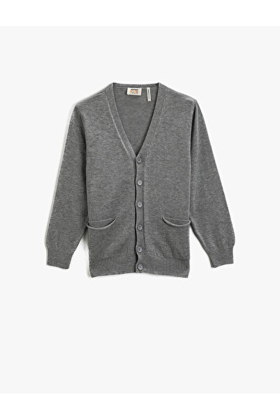 Koton Strickjacke mit V-Ausschnitt, Knöpfen, Taschen und langen Ärmeln