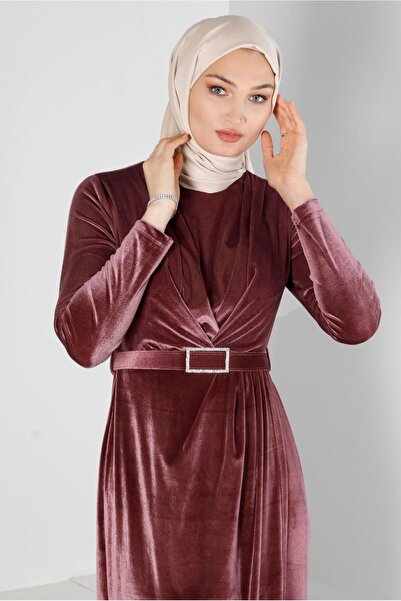 Alvina KEMERİ TAŞ DETAYLI KADİFE ABİYE ELBİSE 50282