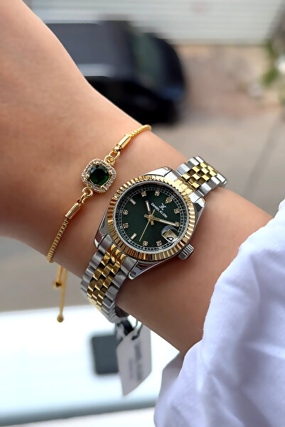 Daniel Klein %100 Orijinal Kadın Kol Saati Yeşil Kadranlı Paslanmaz Çelik Jubile Kordon Özel Bileklik Hediyeli