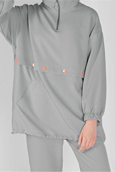 TRENDTESETTÜR Women's Gray Zippered Skirt with Drawstring at the Hem. Team 7607