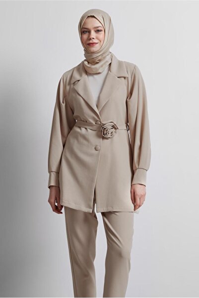TRENDTESETTÜR Women's Beige Belted Trousers Suit t 5816