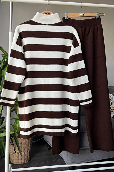 POLANGEL Σετ πλεκτό καφέ με φερμουάρ