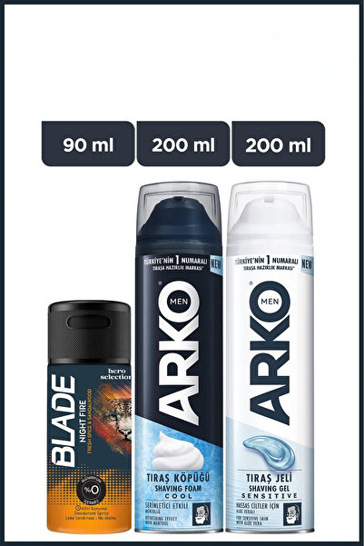 Blade Night Fire Erkek Deodorant 90 Ml & Arko Men Tıraş Jeli & Köpüğü 2x200 Ml