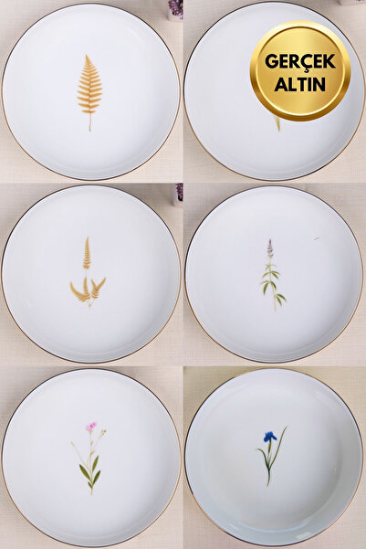 tabakevi Tabak Evi Porselen Natura Karma Altın Yaldız Çukur Tabak 18,50cm 6 lı