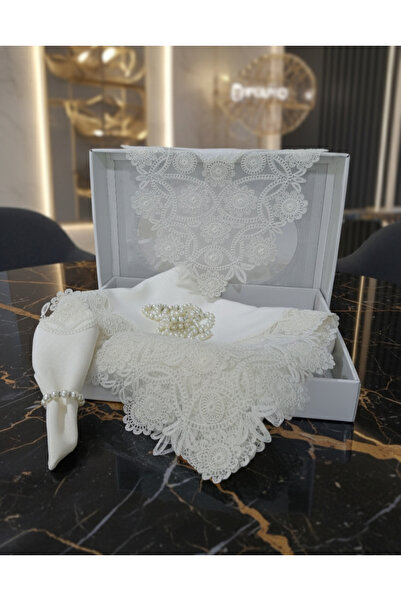 Valora Concept French Lace Pearl Model Linen 26 Piece Tablecloth Set (Boxed)