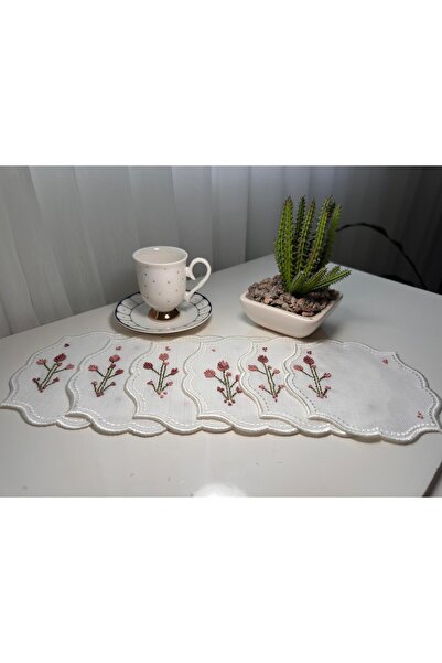 zeynmar Rococo Hand Embroidered Coffee Serving Napkin Linen 6 Pieces