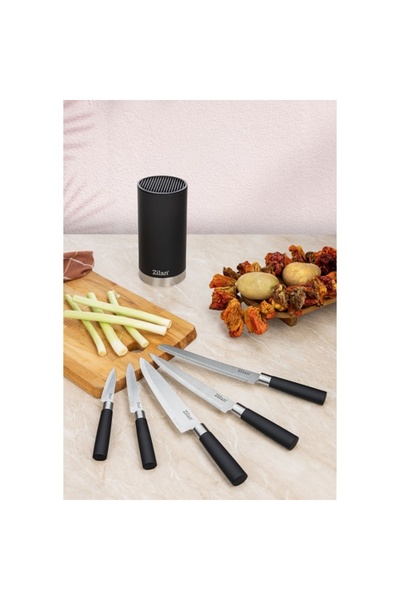 Zilan Set de 6 cuțite RETRO ZLN1609, Suport inclus, Oțel inoxidabil, Lavabil în mașina de spălat vase, Negru