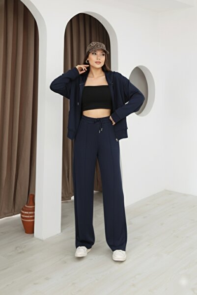 kemmy Modal Fabric Zippered, Hooded, Wide-Leg Palazzo Tracksuit Set