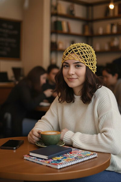 Mrey Pălărie de vară din plasă tricotată manual cu mărgele - Beretă din plasă...