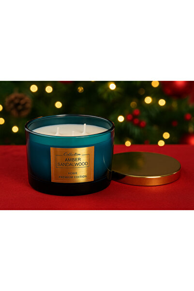 COLLECTİON Lumânare parfumată premium cu lemn de santal chihlimbar — 3 fitilu...