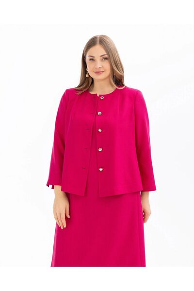 Gala-Xi Büyük Beden Şık Truvakar Kol Fuşya Kadın Astarlı Ceket 10002411114001