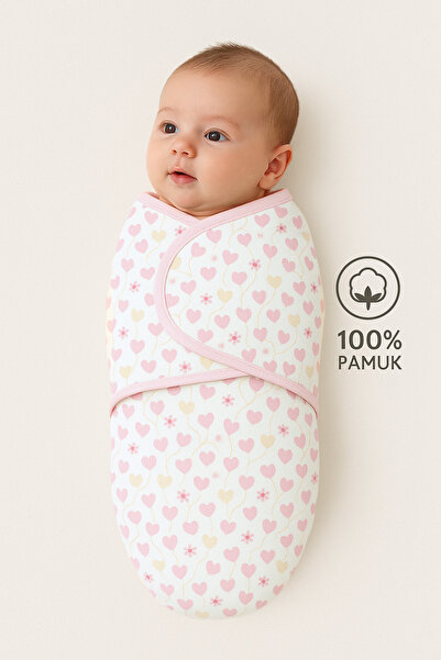 Mimocan 0-4 Ay Yenidogan Bebek Için %100 Pamuklu Kalpli Kundak, Cırt Cırtlı,yumuşak Penye Kumaş