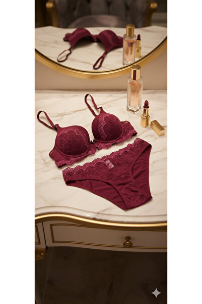 SADE Bra Panty Underwear Set Unpadded Push-Up Lace Brode Adjustable Straps Top and Bottom Set