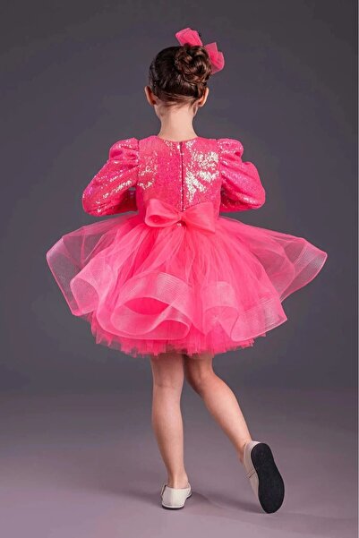 Mnk Baby&Kids Tutu Gren φούστα για κορίτσια με παγιέτες μακρυμάνικο Kikidi φόρεμα MNK0583 FUCHIA