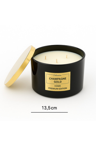 COLLECTİON Premium scented candle "Champagne Gold" – 440 g, burning time 35 h, black glass jar