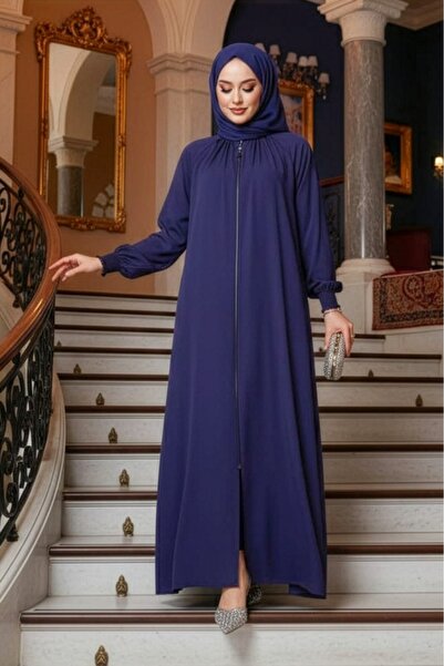 Neva Style Zippered Navy Blue Hijab Ferace 45293L