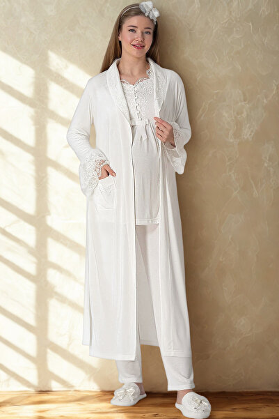 big mama Stylish Women's 3-Piece Maternity Pajama Set - 100% Cotton Combed - ...