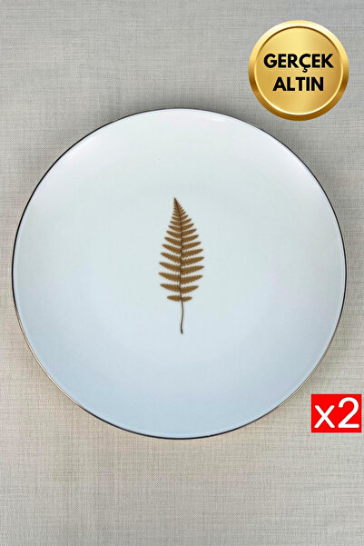 tabakevi Tabak Evi Porselen Natura Fern Altın Yaldız Servis Tabağı 24,50cm 2 li