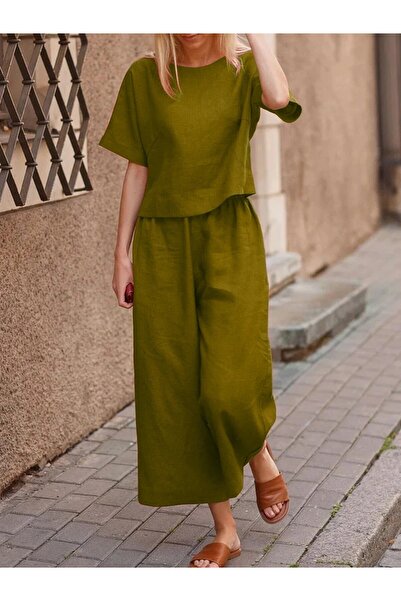 Barbora Keten Günlük Rahat Beli Lastikli Kadın İkili Takım Alt Üst