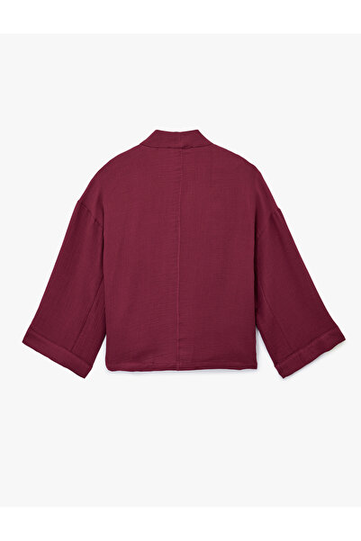 Koton 3/4 Sleeve Comfortable Fit Belted Pocket Detail Cotton Shawl Collar Kimono