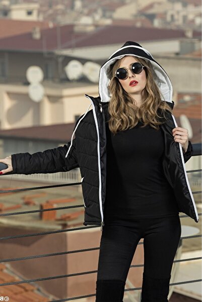 1tarz Günlük Şık Kapüşonlu Kışlık Kadın Şişme Mont