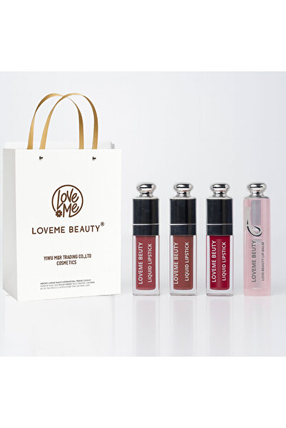 LOVEME BEAUTY مجموعة 3 ارواج سائلة مع مرطب الاول الوان مثالية مع كيس هدية روج مات 3 قطع وقلوس