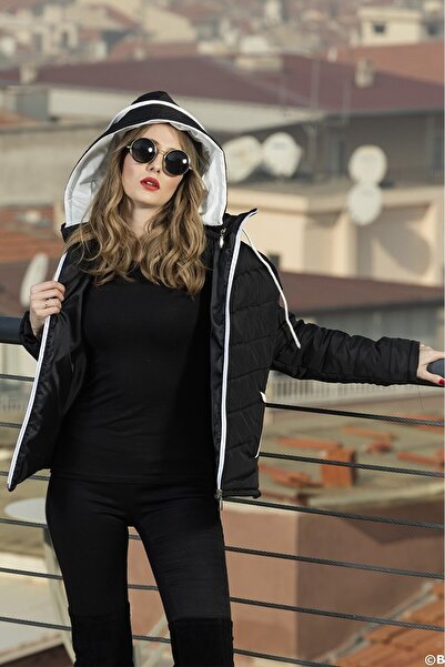 1tarz Günlük Şık Kapüşonlu Kışlık Kadın Şişme Mont