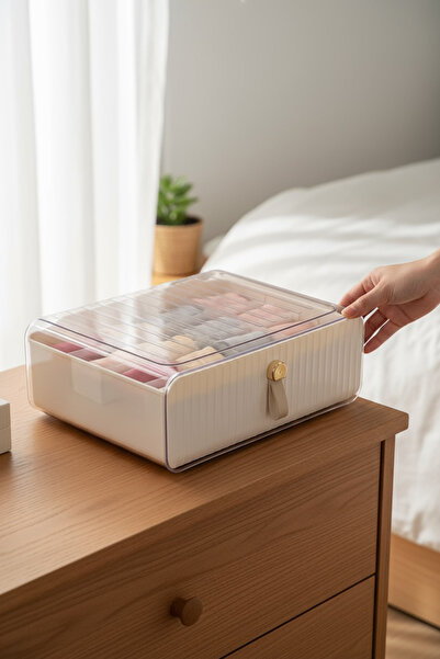 EVSTYLE منظم مكياج المجوهرات مع أدراج/صندوق تنظيم مستحضرات التجميل على سطح المكتب