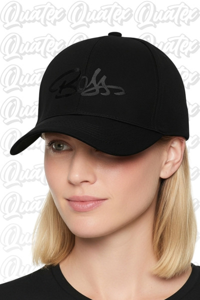 QUATEX Boss Nakışlı Şapka – Siyah %100 Pamuk Gabardin Unisex Model