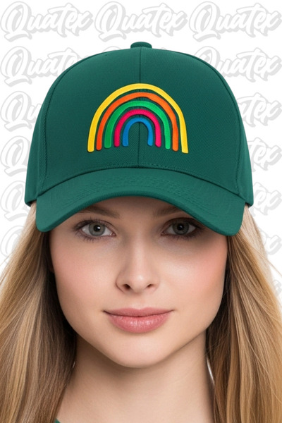 QUATEX Κέντημα καπέλο Rainbow – Πράσινο 100% βαμβακερό μοντέλο Unisex Gabardine