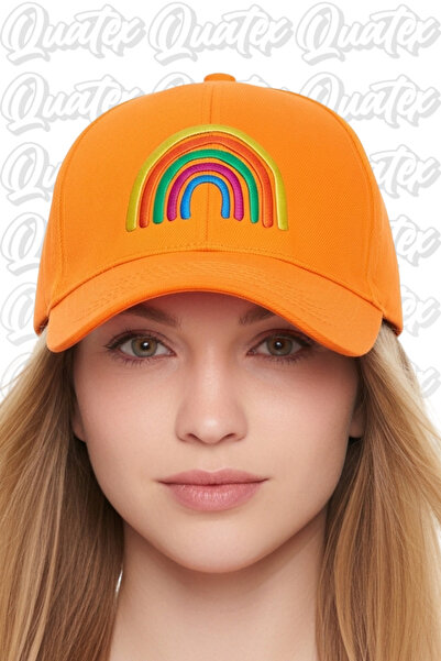 QUATEX Капелюх з вишивкою веселки – помаранчевий, 100% бавовна габардин, унісекс