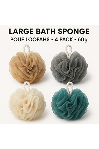 Revoon ليفة استحمام كبيرة - 60 جرام لكل منها، إسفنجات استحمام تقشير شبكية ناعمة، عبوة من 4 قطع، متعددة الألوان