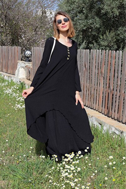 Barbora Keten Günlük Yazlık Salaş Kadın İki Katlı Elbise