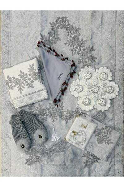 Şatilli Handmade Hediyelik çeyizlik bohça gelin kaynana bohçası lif iğne oyalı yazma patik gri çeyizlik havlu