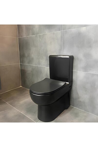 Turavit Omega Mat Siyah Kanallı Duvara Sıfır Klozet Takımı OMG1303B, Omega Du...